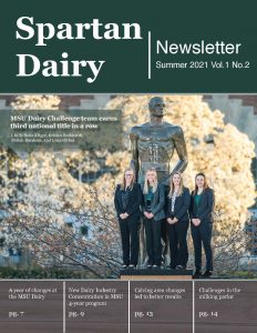 Spartan Dairy Newsletter cover image. Transforming Dairy at Michigan State University.