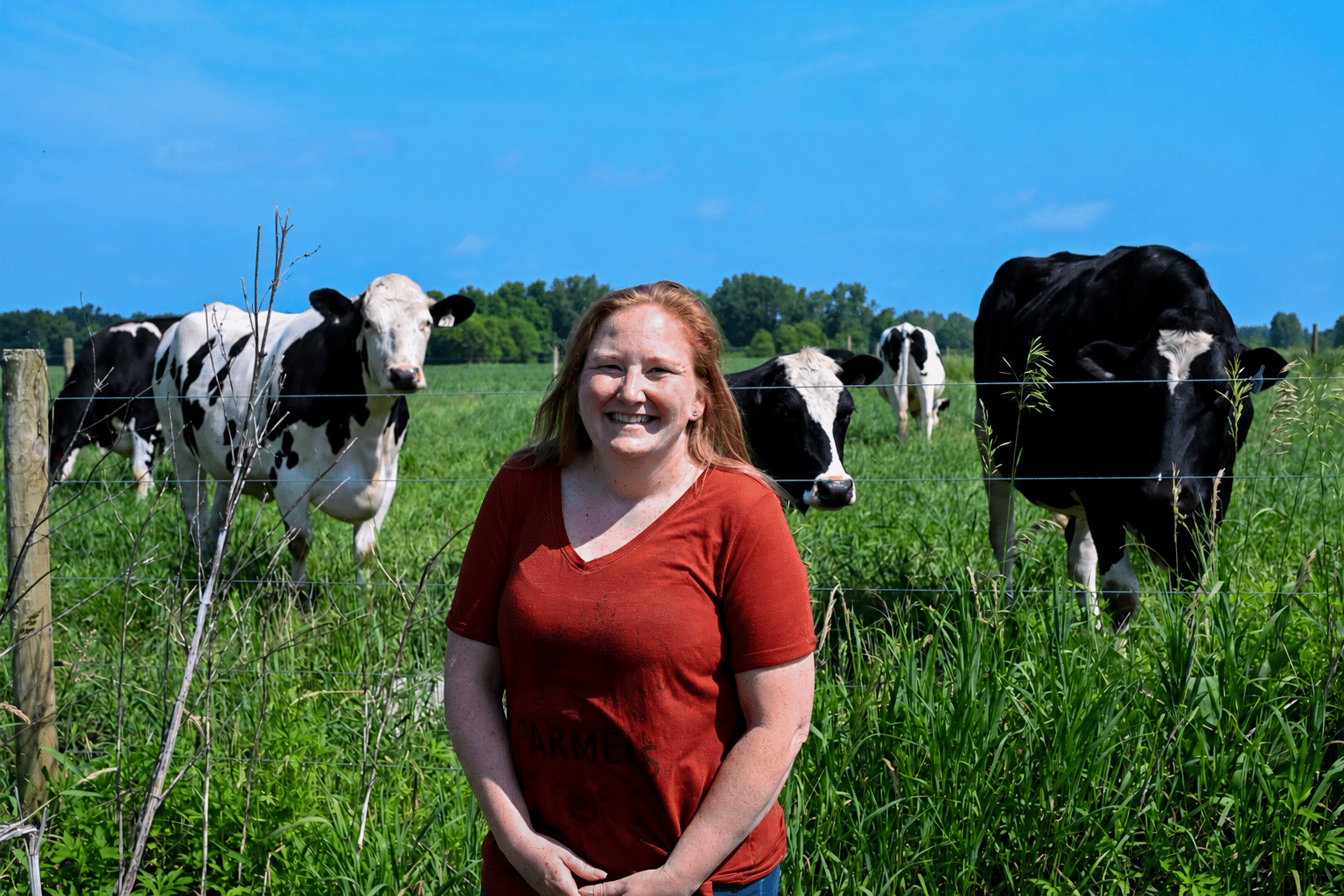 Molly in front of pasture